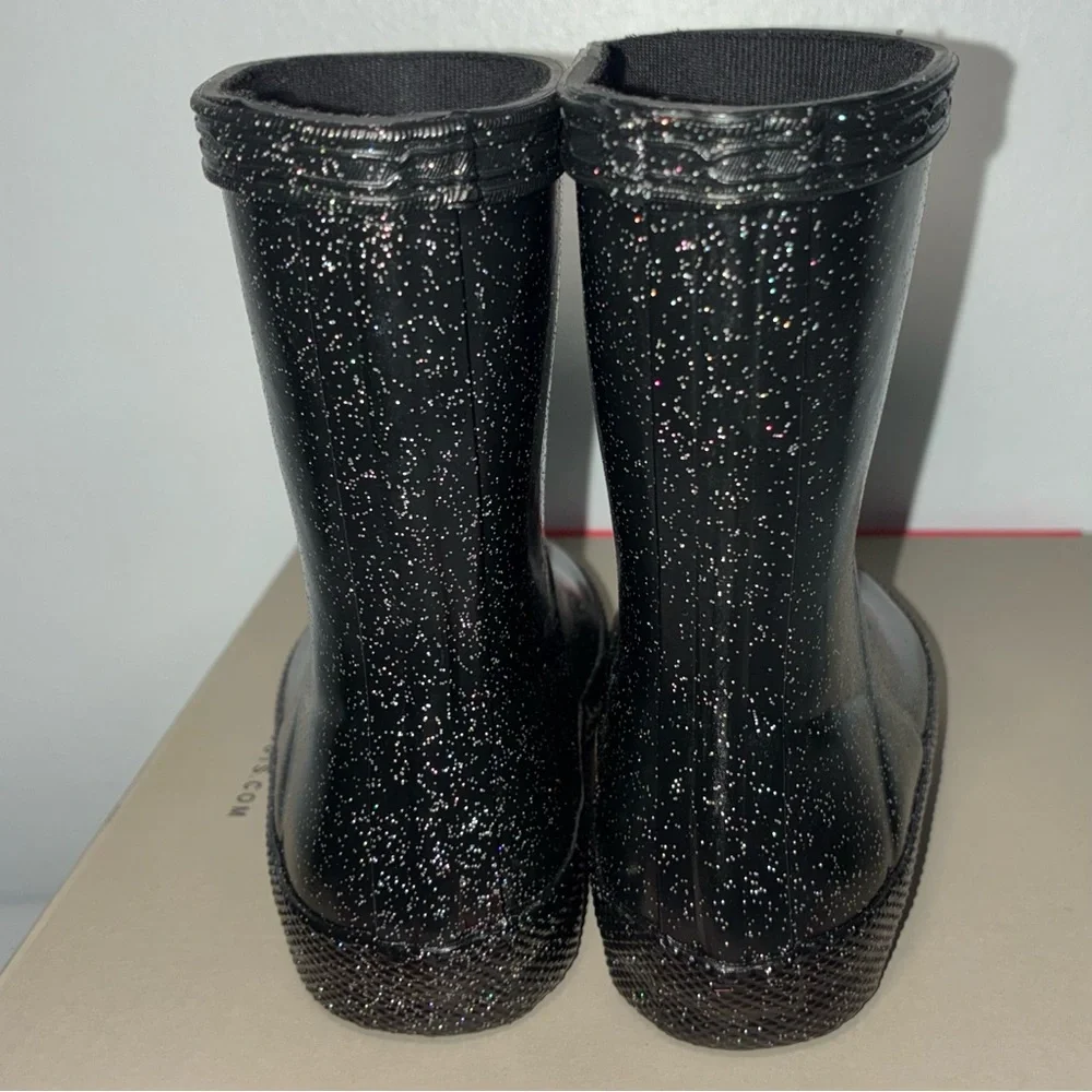 Hunter Kids' Black Glitter Rain Boots - Comfortable Waterproof Footwear
